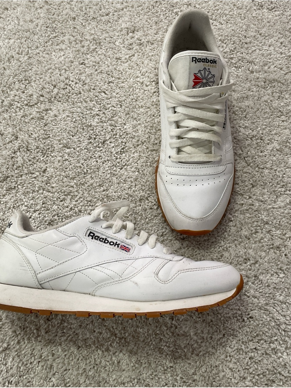 Reebok White Leather Sneakers with Gum Outsole